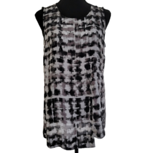 Euc Simply Vera Wang Black/White Asymmetrical Hem Sleeveles Tunic/Blouse Size PM